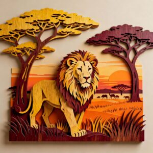 🦁 Majestic 3D Lion Laser Cut Wall Art SVG Bundle | Layered Wildlife Home Decor | Safari Silhouette CNC Files