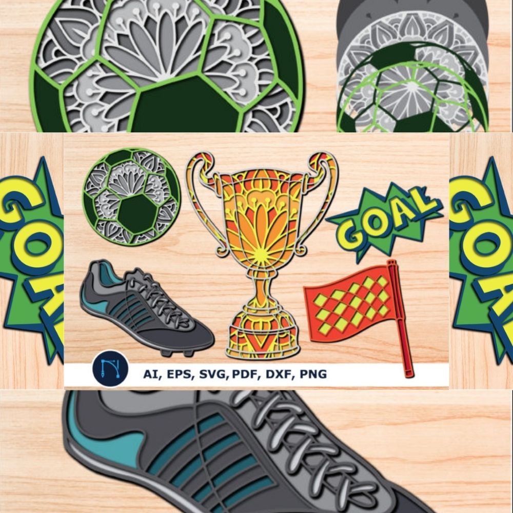 3D Football Layered SVG Bundle – Laser Cut Sports Design Files for Crafts & Decor