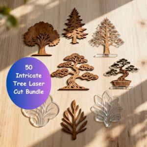 50 Intricate Tree Laser Cut SVG Bundle - Detailed Tree of Life, Leaves & Branches Designs for Laser Cutting, Cricut & Silhouette