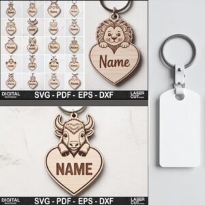 Custom Animal Name Keychain SVG Bundle – Personalized Laser Cut Designs for Kids, Gifts & Bags