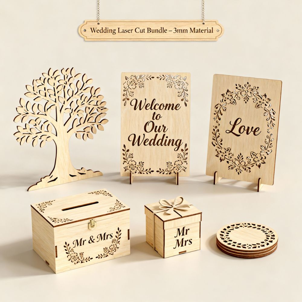 Dream Wedding Laser Cut Bundle | 3mm Decor Set for Laser Cutting | SVG, DXF, PDF, AI Files