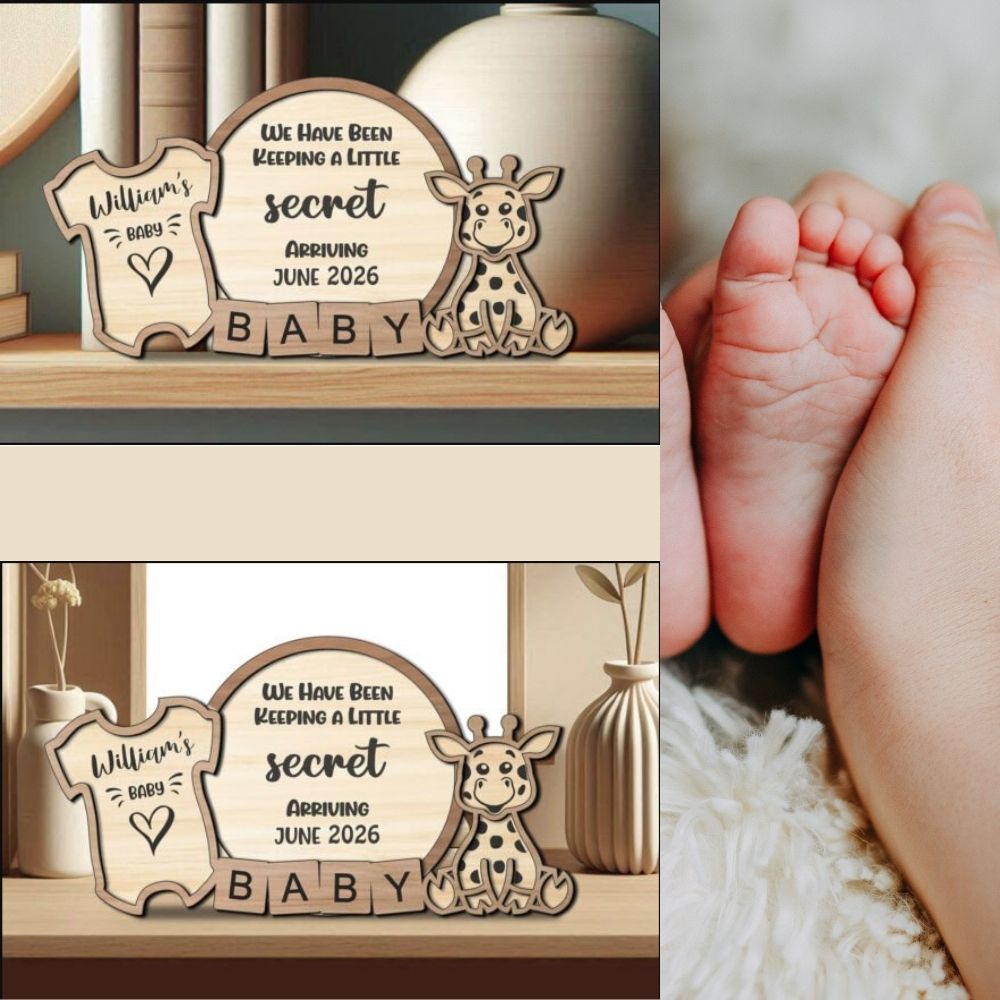 Baby Announcement Sign SVG | Laser Cut Pregnancy Reveal Gift for Glowforge, Cricut & xTool