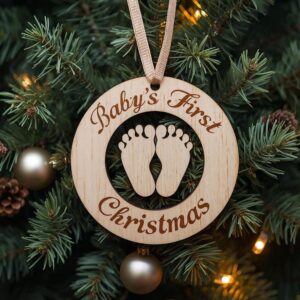 Baby’s First Christmas Ornament SVG | Laser Cut Baby Feet Keepsake for Glowforge & Cricut