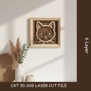 🐾 Cat-Themed Laser Cut Layered Decor SVG Bundle | 3D Wooden Wall Art Digital Files | Cat Face Line Art Laser Cutting Templates 🐾