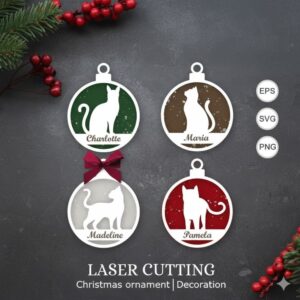 Personalized Cat Christmas Ornaments SVG Bundle | Laser Cut Layered Design | Custom Pet Name Decoration | Holiday Gift for Cat Lovers