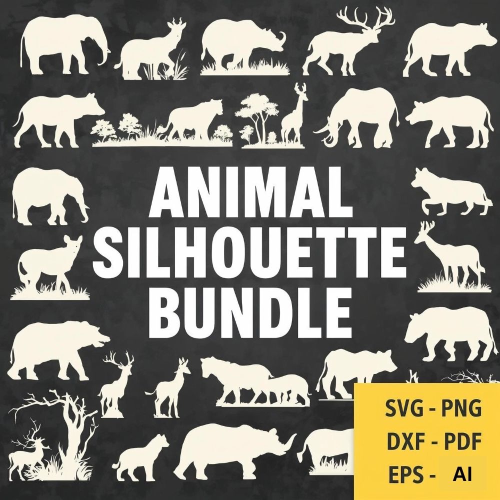 Animal Silhouette Bundle SVG | Wildlife Outline Vector Pack for Cricut & Laser Cutting