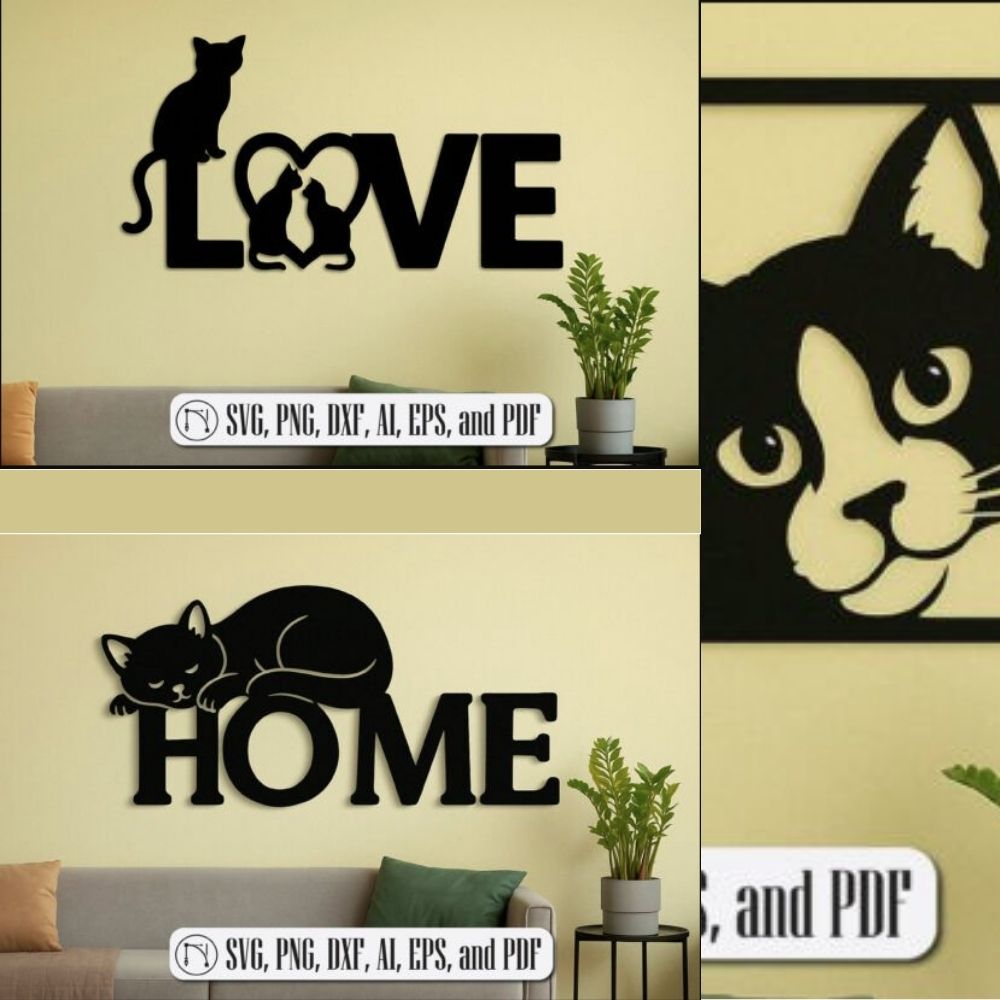 π± Cricut Cats Wall Art Decor SVG Bundle | Laser Cut Cat Silhouette Designs | Pet Lover CNC Files - Image 4