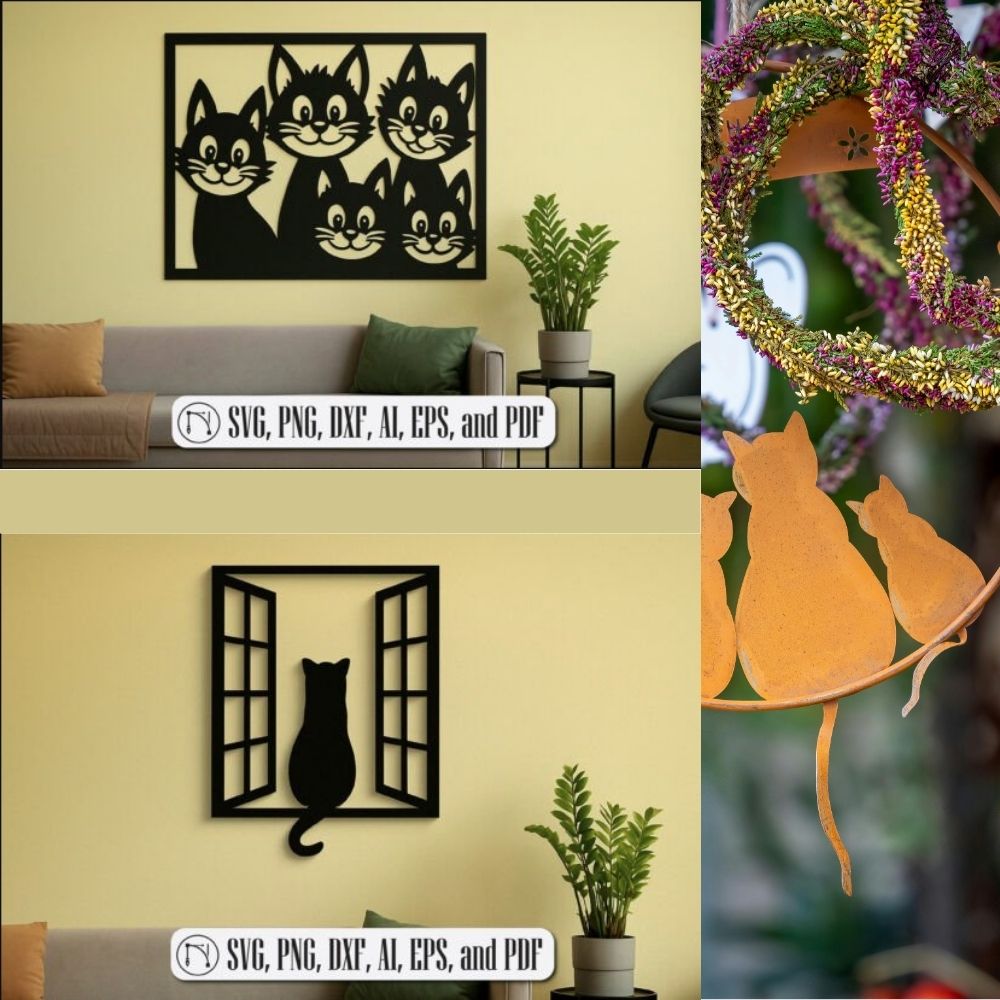 π± Cricut Cats Wall Art Decor SVG Bundle | Laser Cut Cat Silhouette Designs | Pet Lover CNC Files - Image 5