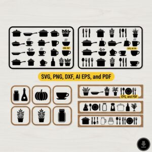 Cricut Kitchen Decor SVG Bundle | Cooking & Utensil Silhouette Files for Laser Cutting and Crafts