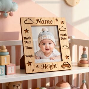 ๐ผ๏ธ Personalized Baby Photo Frame โ Laser Cut Mockup Design