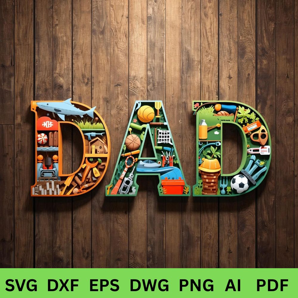Dad Word Art Laser Cut | 3D Wall Decor SVG Bundle