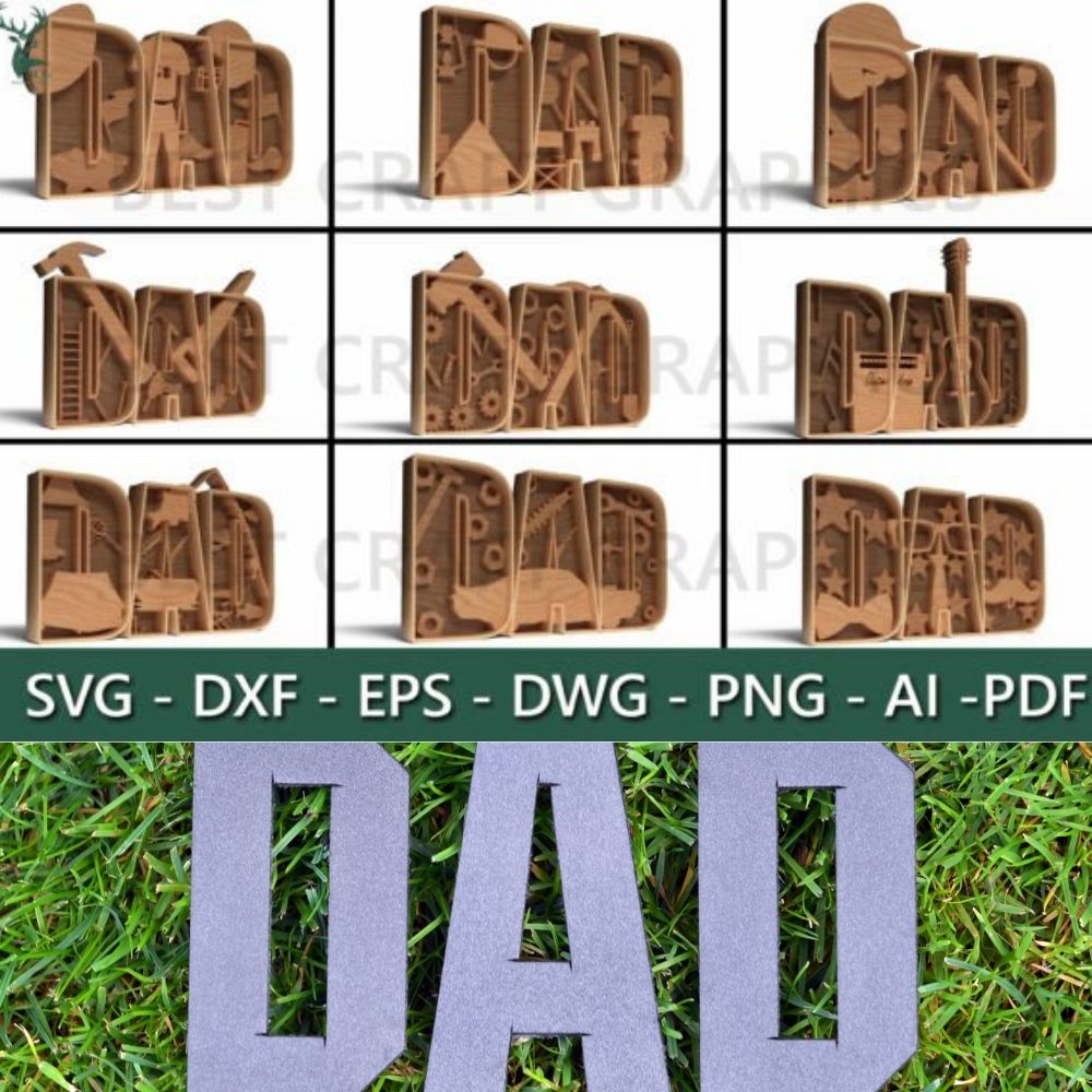 Dad Word Art Laser Cut | 3D Wall Decor SVG Bundle - Image 2