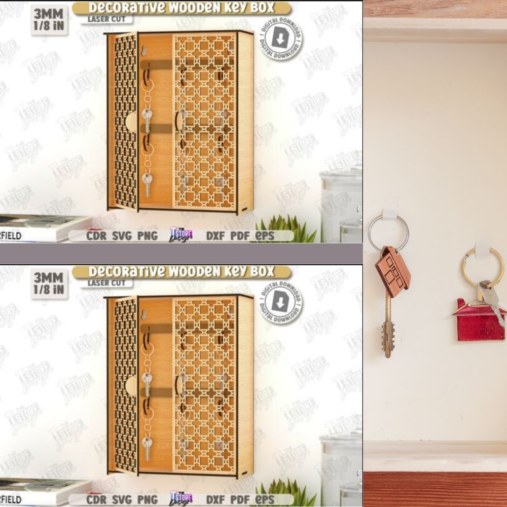 Laser-Cut Decorative Wooden Key Box | CNC Ready