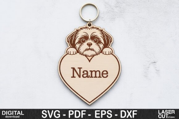 Dog Breed Keychain SVG | Custom Pet Name Tag Template - Image 2