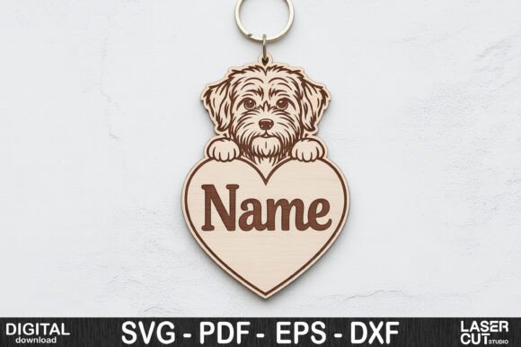 Dog Breed Keychain SVG | Custom Pet Name Tag Template - Image 11