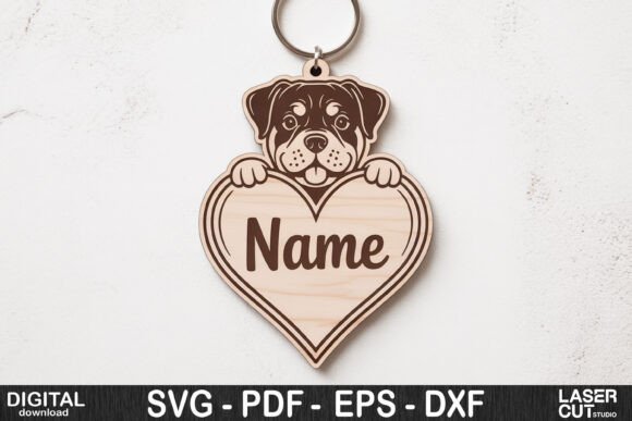 Dog Breed Keychain SVG | Custom Pet Name Tag Template - Image 3