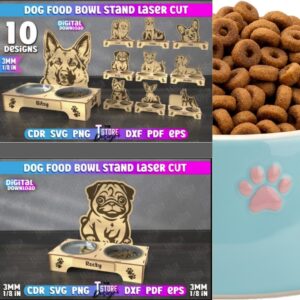 🐕 Dog Food Bowl Stand CNC Bundle | Laser Cut Pet Feeder Files | Adjustable Dog Bowl Holder SVG