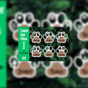 Personalized Pet Paw Christmas Ornament SVG Bundle | Laser Cut Files | Dog & Cat Name Ornaments | Holiday Paw Print Decoration