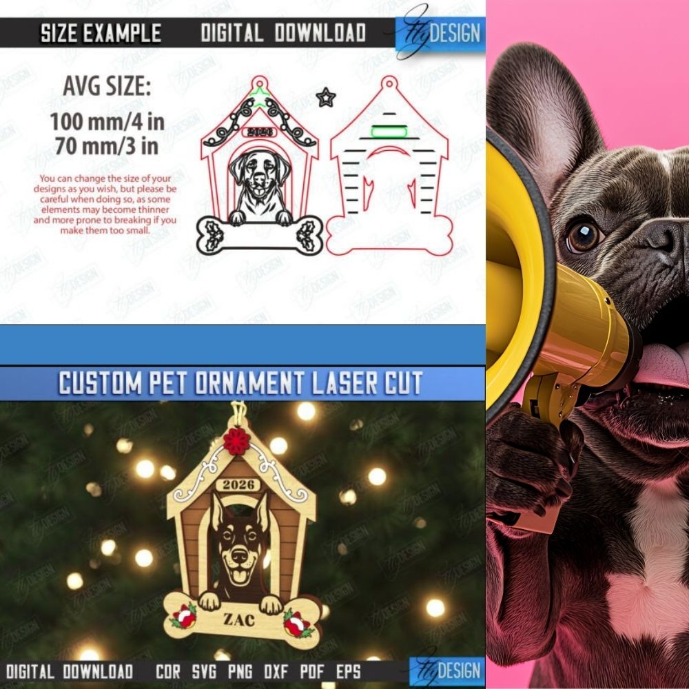 Custom Pet Ornament Laser Cut Bundle | Personalized Christmas Pet House SVG Set - Image 4