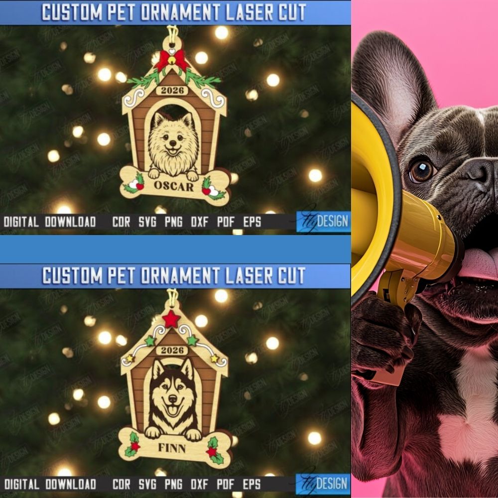 Custom Pet Ornament Laser Cut Bundle | Personalized Christmas Pet House SVG Set - Image 3