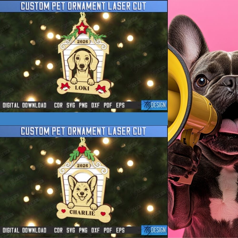Custom Pet Ornament Laser Cut Bundle | Personalized Christmas Pet House SVG Set - Image 2