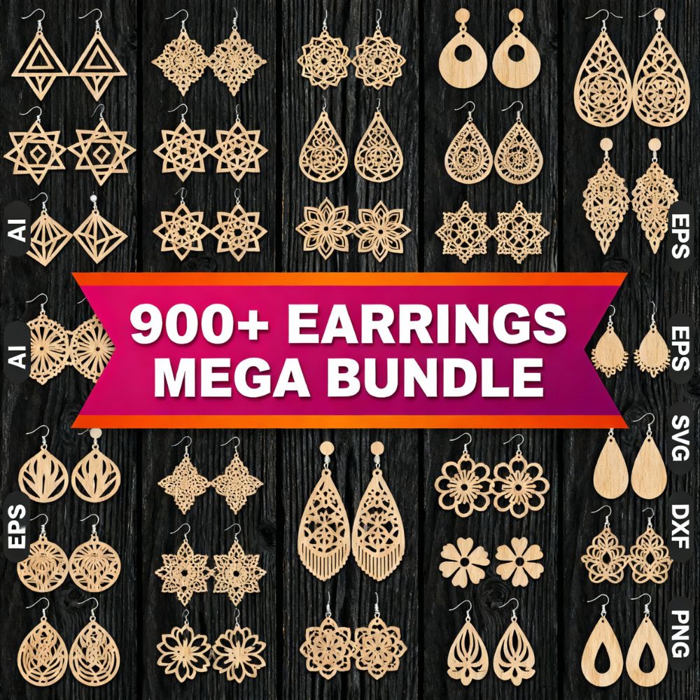 π 900+ Earrings Mega Bundle | Laser Cut Earring SVGs | Mandala, Geometric & Floral Jewelry Designs | Cricut, Glowforge, CNC Files - Image 4