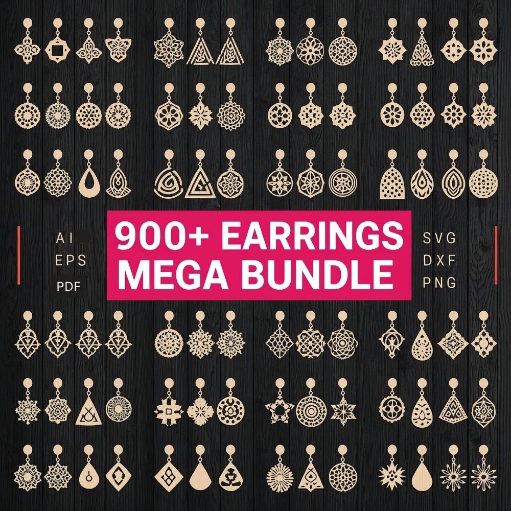 π 900+ Earrings Mega Bundle | Laser Cut Earring SVGs | Mandala, Geometric & Floral Jewelry Designs | Cricut, Glowforge, CNC Files - Image 3