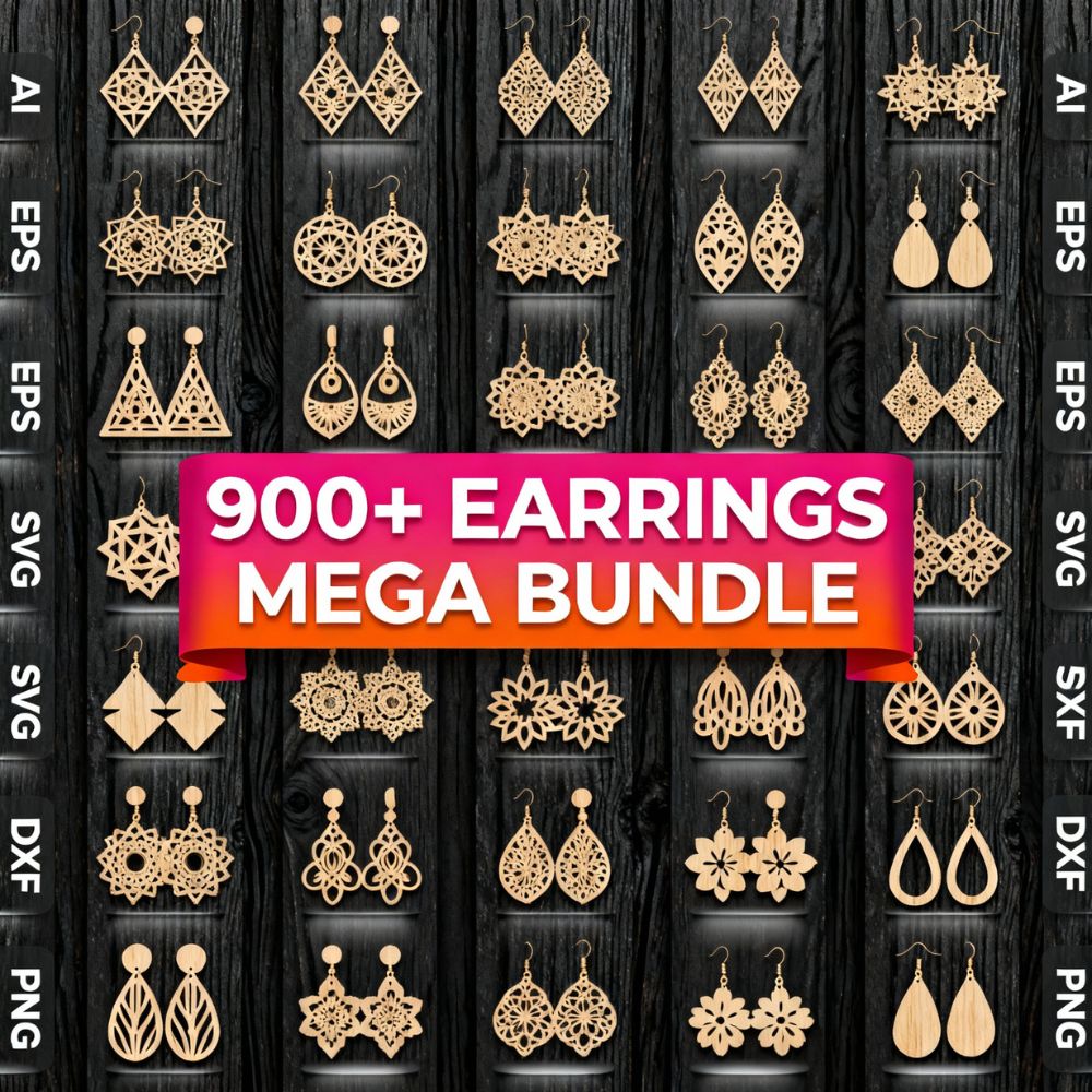 π 900+ Earrings Mega Bundle | Laser Cut Earring SVGs | Mandala, Geometric & Floral Jewelry Designs | Cricut, Glowforge, CNC Files - Image 2