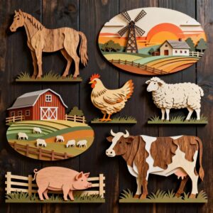 Farm Animal Layered Wall Art Set – Laser-Cut Silhouette Decor for Home & Kids Room