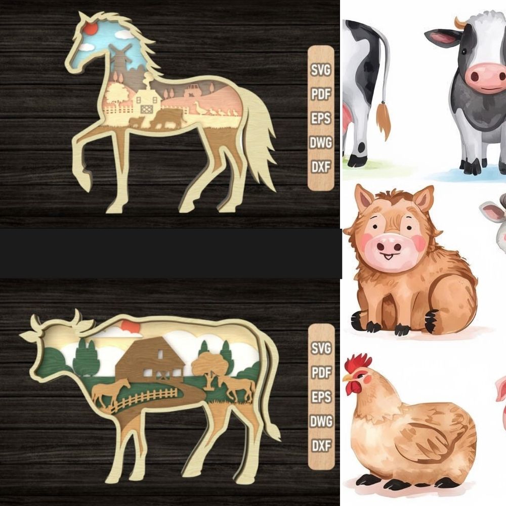 Farm Animal Layered Wall Art Set β Laser-Cut Silhouette Decor for Home & Kids Room - Image 3