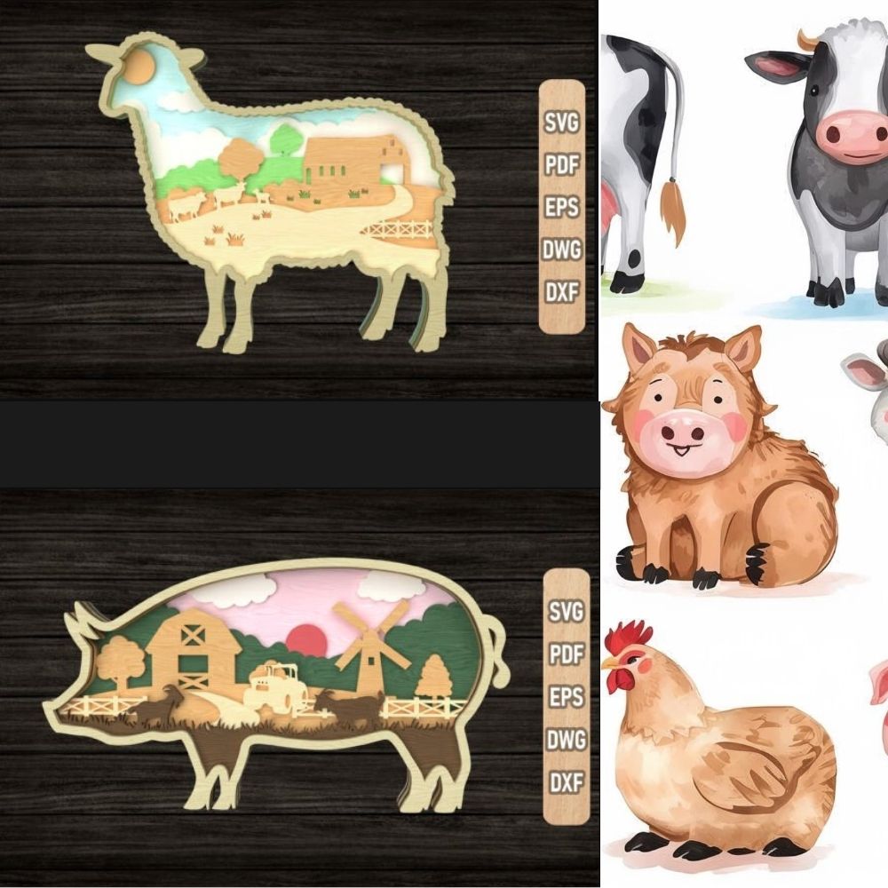 Farm Animal Layered Wall Art Set β Laser-Cut Silhouette Decor for Home & Kids Room - Image 2