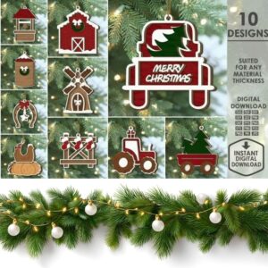 Farm Christmas Ornaments Laser Cut Bundle – Rustic Holiday Farm Animal SVG & CNC Files for Handmade Tree Decorations
