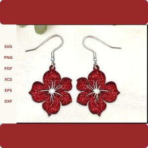 🌺✨ Floral Earrings Laser Cut SVG | Red Glitter Flower Earrings | CNC & Glowforge File