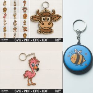 Funny Animal Keychain SVG Bundle | Laser Cut Cute Animal Keychains for Glowforge, Cricut & xTool