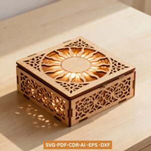 Sun Design Gift Jewelry Box Laser Cut SVG | Wooden Greeting Box Template | Laser Cutting Pattern for Glowforge, CNC, and Cricut | SVG DXF PDF AI Files