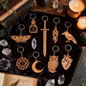 Gothic Fantasy Keychain SVG Bundle – Dark Academia, Witchy Laser Cut Charms, Moth, Crystal, Heart, Potion, Sword