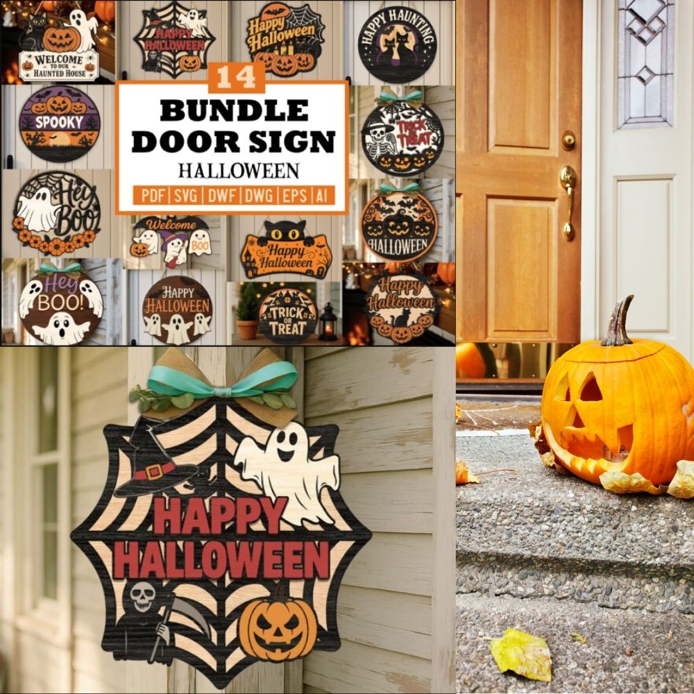 ๐ Halloween Door Sign SVG Bundle | Pumpkin & โBoosโ Layered Set | Laser Cut Files for CNC & Cricut