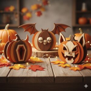 3D Layered Halloween Pumpkin Decor SVG | Laser Cut Wooden Pumpkins | Cozy Autumn Tabletop Display | Festive Fall Craft Files for Glowforge & CNC