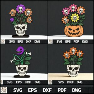 Halloween Skull Planter SVG - Laser Cutting Files Bundle for DIY Decor