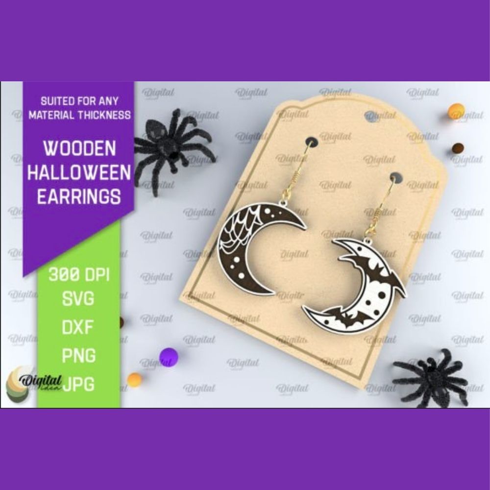 10 Wooden Halloween Earrings Designs | Laser Cut SVG Bundle | Spooky Jewelry Template - Image 4