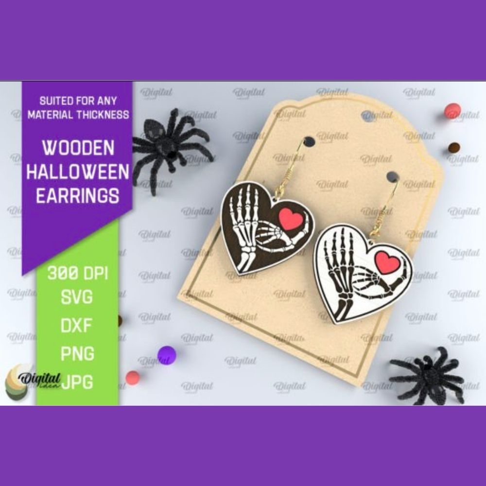 10 Wooden Halloween Earrings Designs | Laser Cut SVG Bundle | Spooky Jewelry Template - Image 3