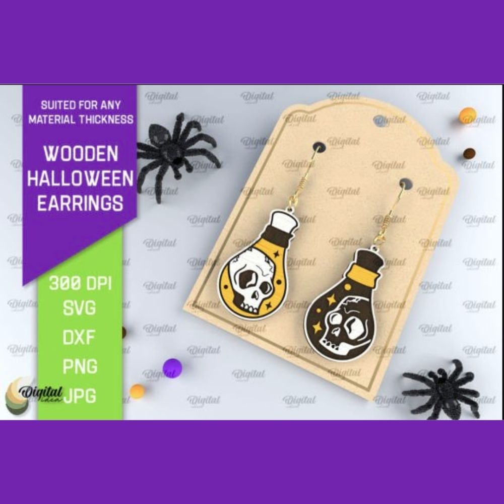 10 Wooden Halloween Earrings Designs | Laser Cut SVG Bundle | Spooky Jewelry Template - Image 2