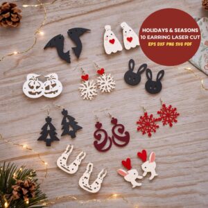 🎉 Holidays & Seasons Earring Laser Cut Bundle | 10 Festive SVG Designs