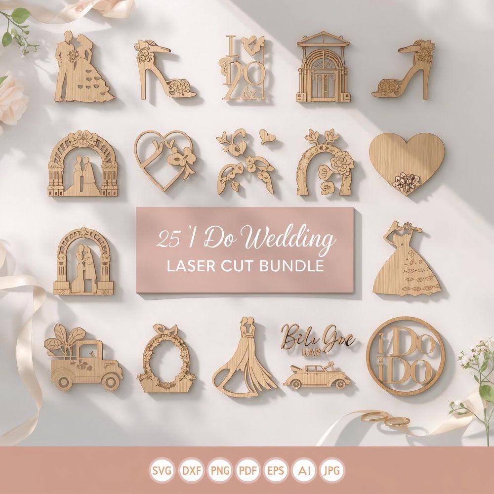 25 I Do Wedding Laser Cut Bundle | Romantic Couple SVG | Wedding Décor & Gift Files - Image 3