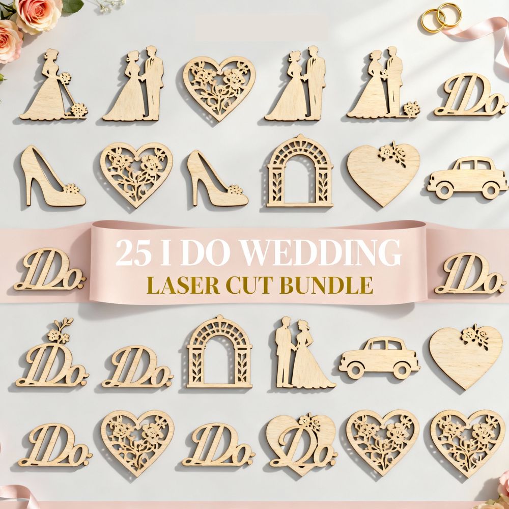 25 I Do Wedding Laser Cut Bundle | Romantic Couple SVG | Wedding Décor & Gift Files - Image 2