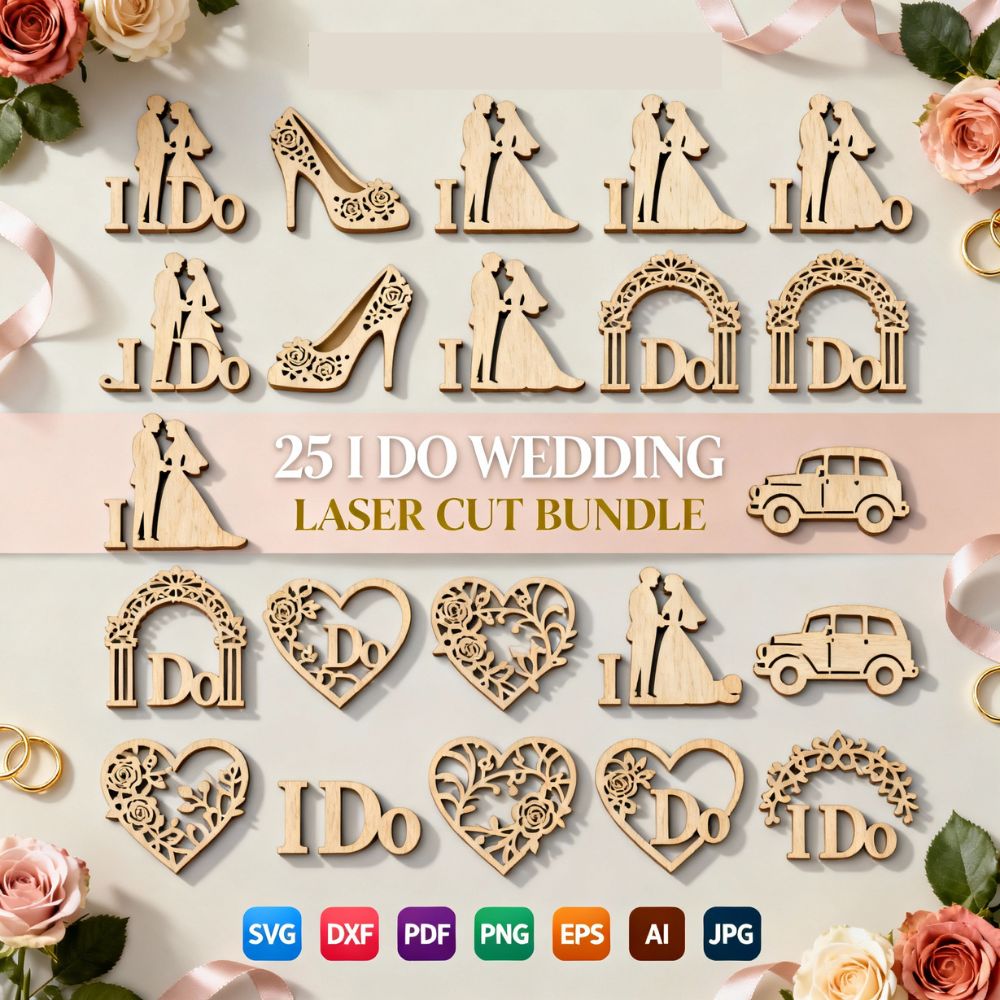 25 I Do Wedding Laser Cut Bundle | Romantic Couple SVG | Wedding Décor & Gift Files