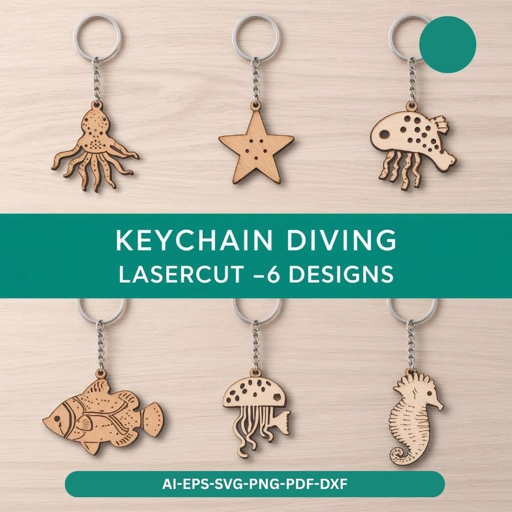 Keychain Diving Laser Cut Bundle β 6 Ocean Animal Designs | SVG DXF AI PNG PDF Files for Glowforge, Cricut & CNC - Image 3