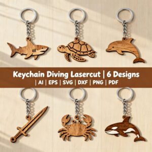 Keychain Diving Laser Cut Bundle | 6 Ocean Animal Designs | SVG DXF PNG Files