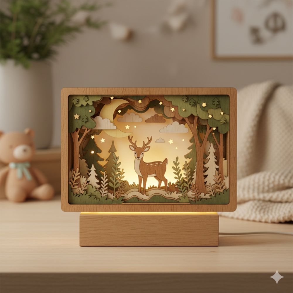 3D Layered Deer Night Light SVG | Laser Cut Wooden Forest Decor | Cozy Woodland Nursery Digital File for Glowforge, Cricut & CNC - Image 2
