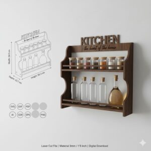 Elevate Your Kitchen Organization with Our Laser Cut Kitchen Wall Shelf | Spice Rack Digital File – Perfect for Glowforge & CNC!